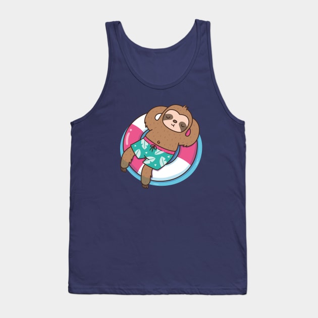 Cute Sloth Chilling On Pool Tank Top by rustydoodle